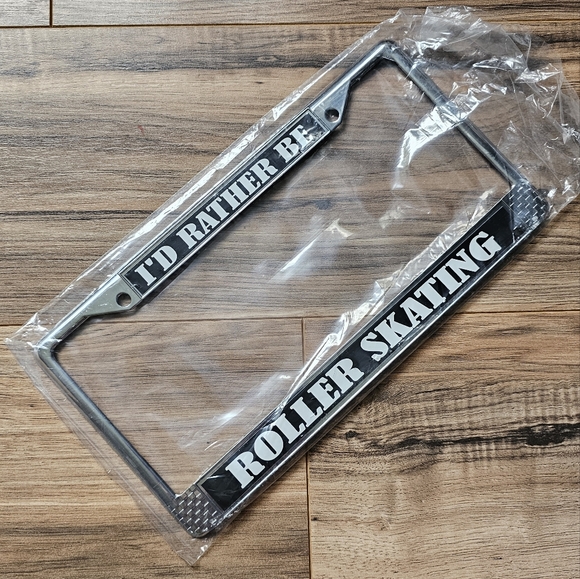 NEW! I'd Rather Be Roller Skating License Plate Frame - silver & black - Picture 5 of 5
